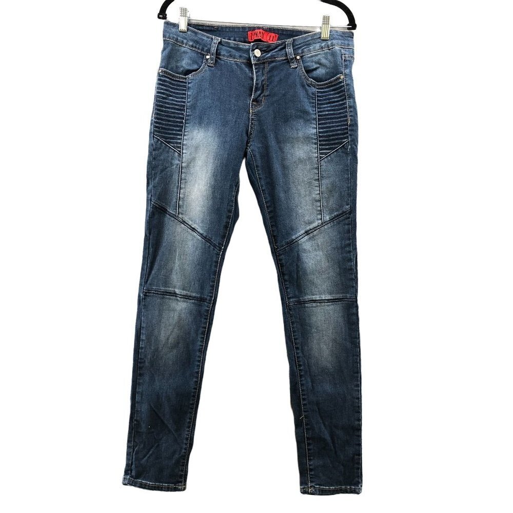 Zanadi Skinny Jeans Juniors 11 Womens Size 32 Blue Paneled Ribbed Mid Rise